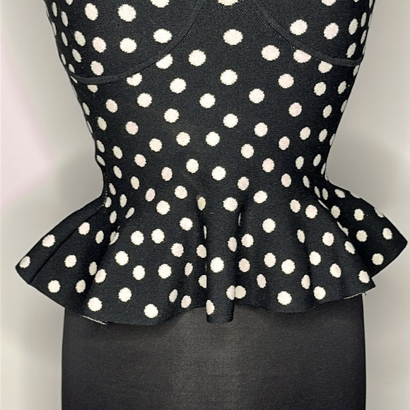 EXPRESS Women’s Black White Polka Dot Peplum Top Size S - Picture 4 of 8